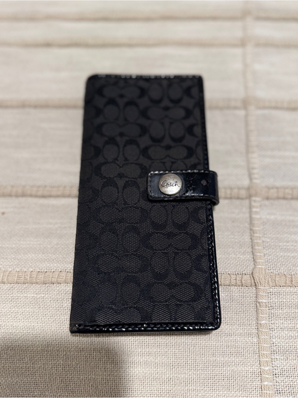 Coach Black Signature Canvas Long Snap Wallet Y2K